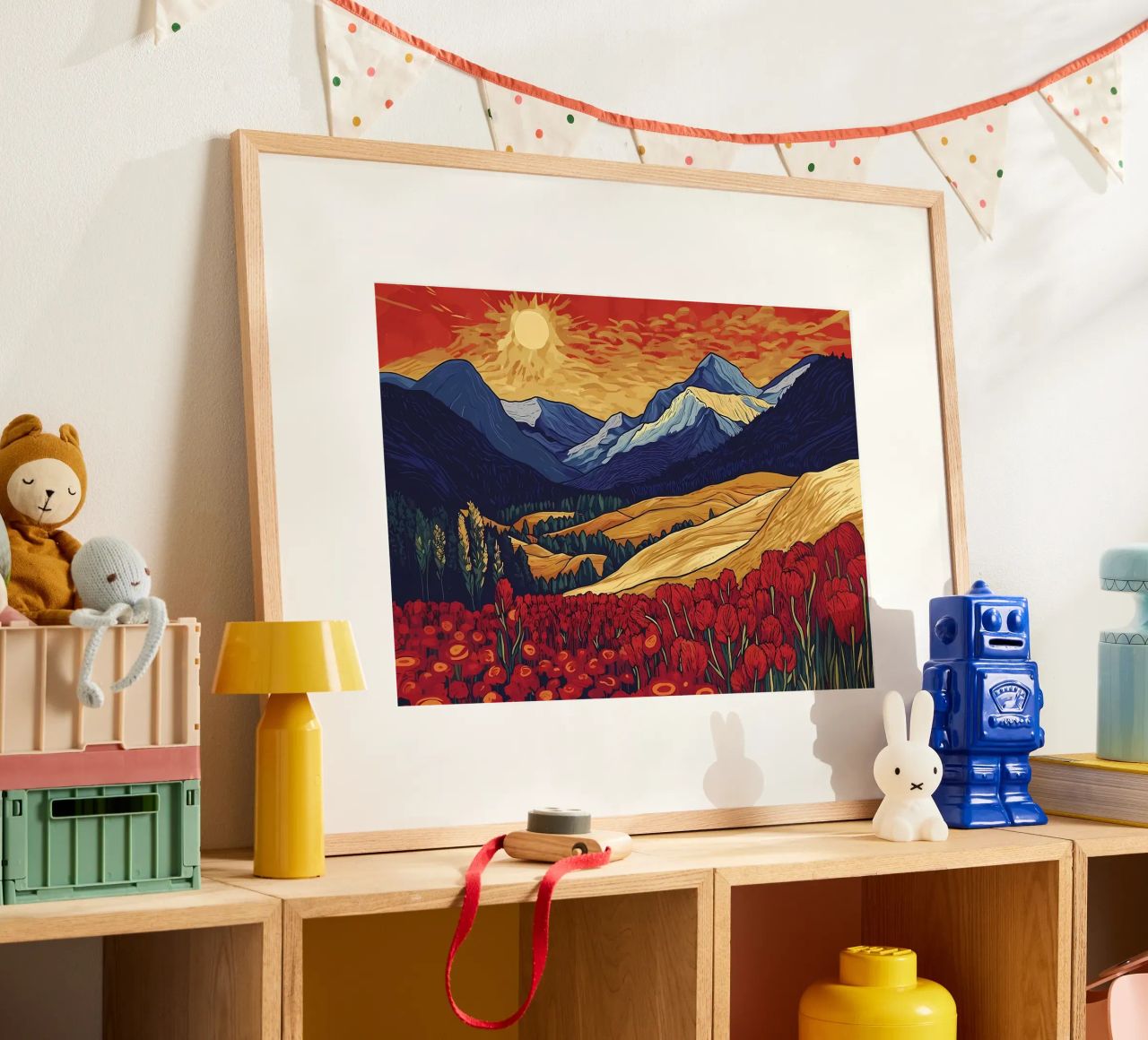 Atardecer en la montaña con flores hahnemühle de Caeson