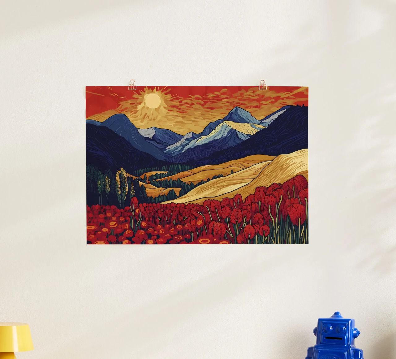 Atardecer en la montaña con flores hahnemühle de Caeson
