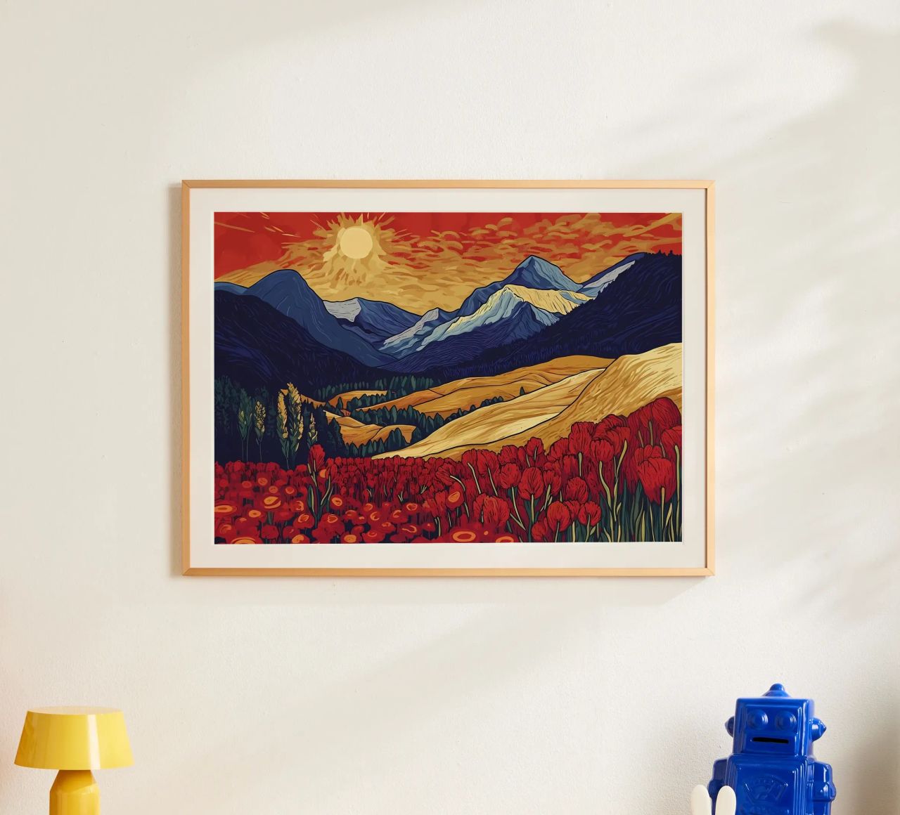 Atardecer en la montaña con flores hahnemühle de Caeson