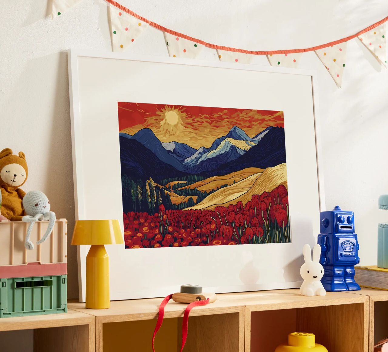 Atardecer en la montaña con flores hahnemühle de Caeson