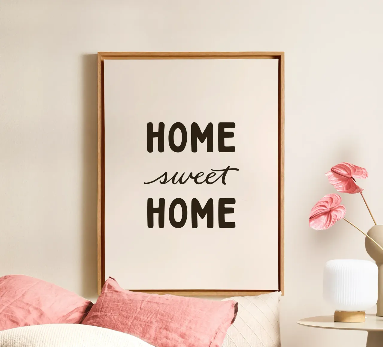 Home Sweet Home Beige Modern stijlvol letterontwerp canvas met Baklijst van Kathrin Woo Design