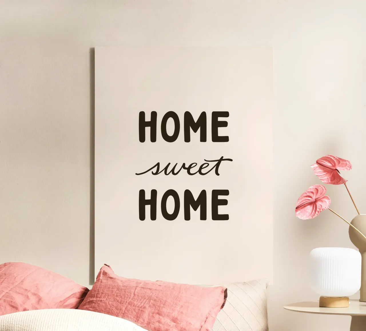 Home Sweet Home Beige Modern stijlvol letterontwerp canvas met Baklijst van Kathrin Woo Design