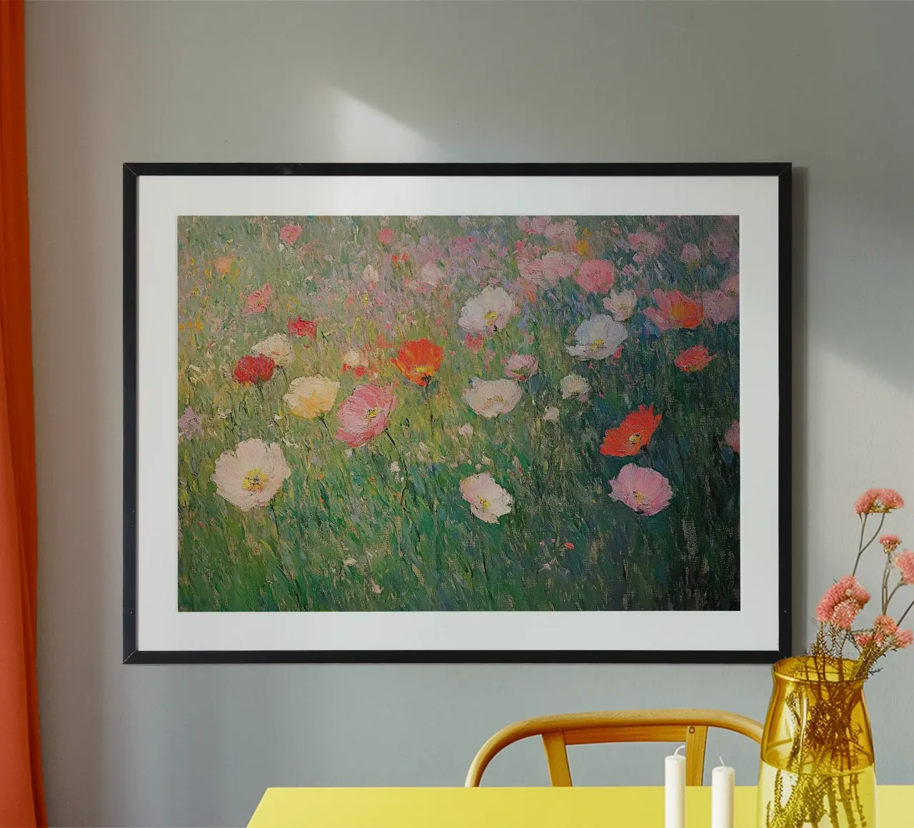 Prato fiorito Impressionismo Olio Fiori poster con telaio in alluminio da Euphoria Theresa