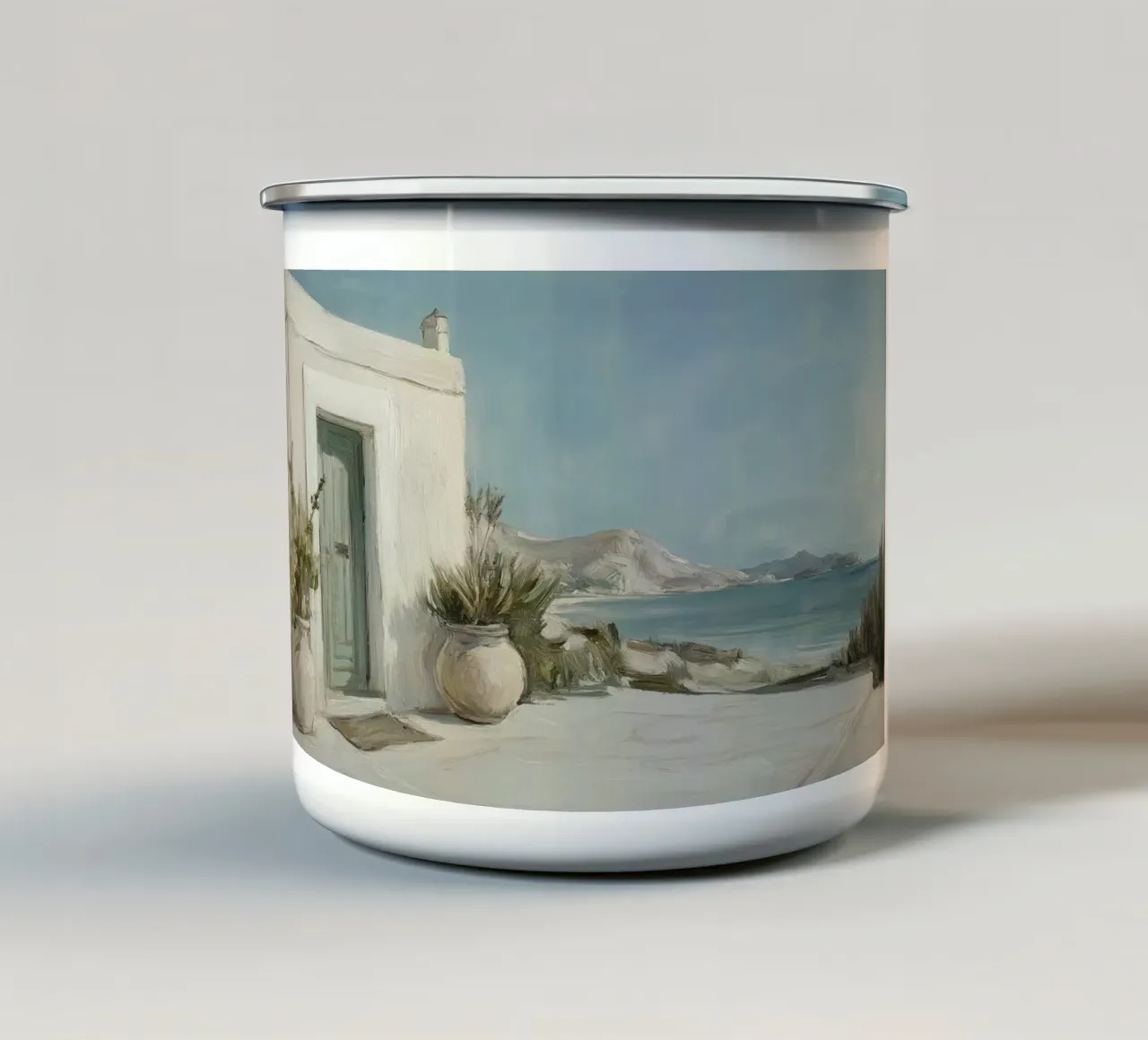 Una giornata al mare tazza in smalto da Carinaprint
