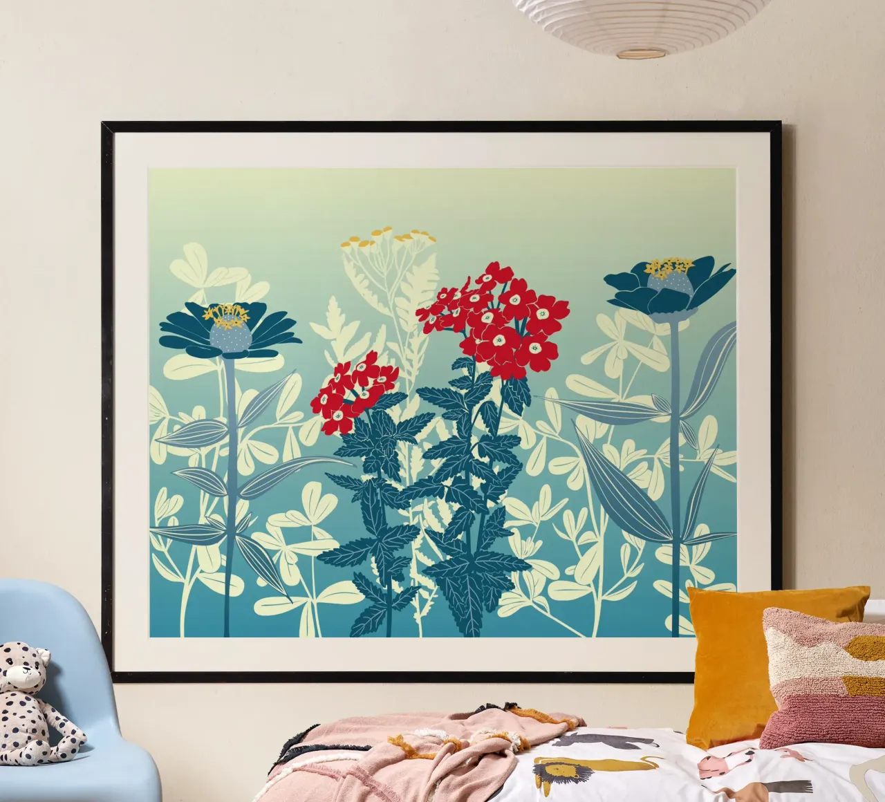 Sbocciano fiori stravaganti poster con telaio in plastica da nicigabrieldesigns