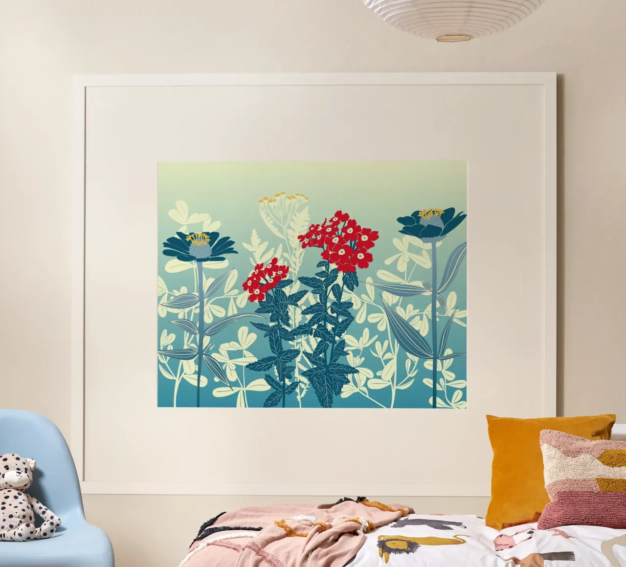 Sbocciano fiori stravaganti poster con telaio in plastica da nicigabrieldesigns