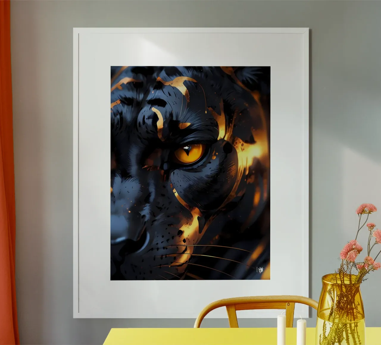 Pantera d'oro nero poster con telaio in legno da LM2KONE