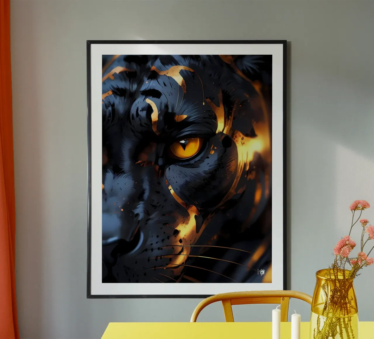 Pantera d'oro nero poster con telaio in legno da LM2KONE