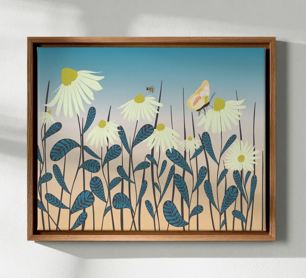 Fladderen tussen madeliefjes canvas met Baklijst van nicigabrieldesigns