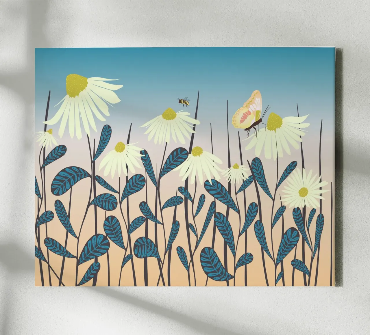 Fladderen tussen madeliefjes canvas met Baklijst van nicigabrieldesigns