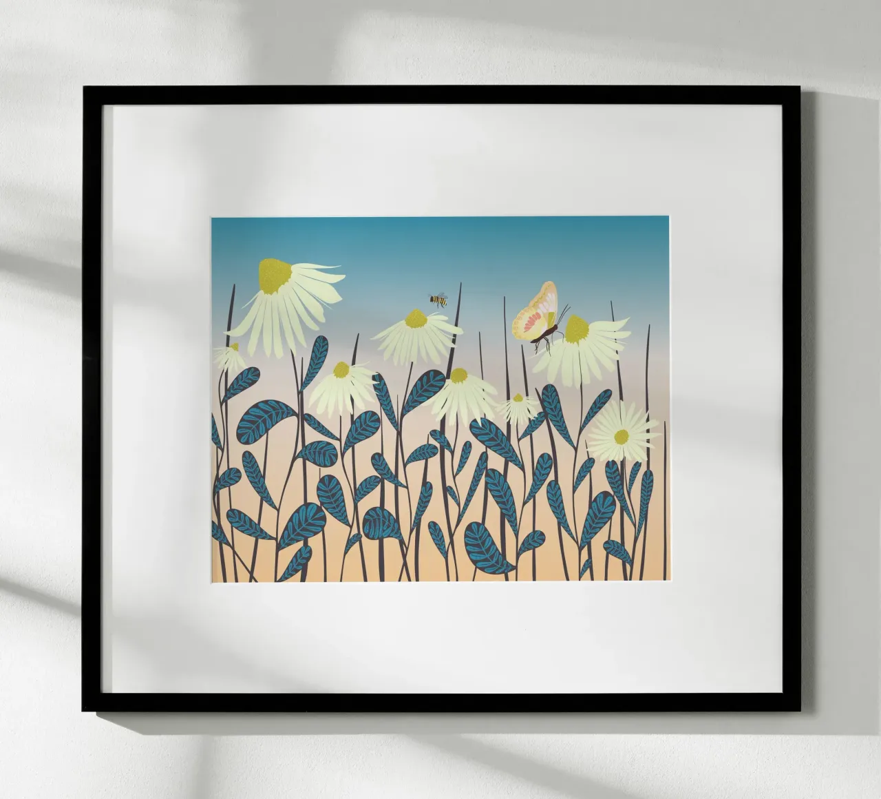 Svolazzare tra le margherite poster con telaio in legno da nicigabrieldesigns