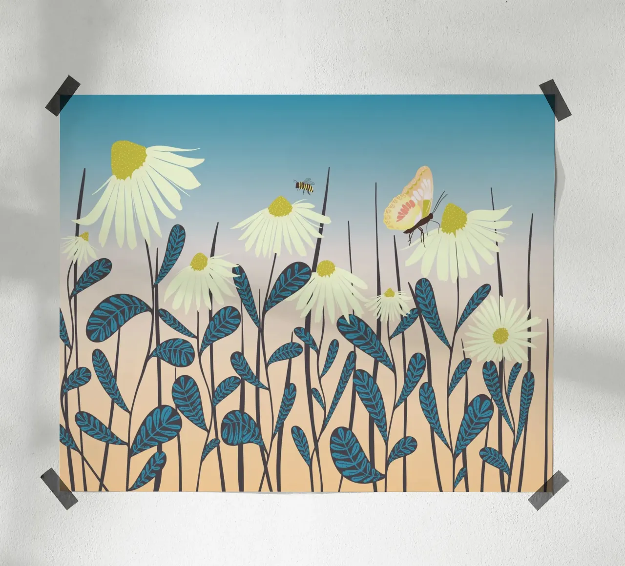 Svolazzare tra le margherite poster con telaio in legno da nicigabrieldesigns