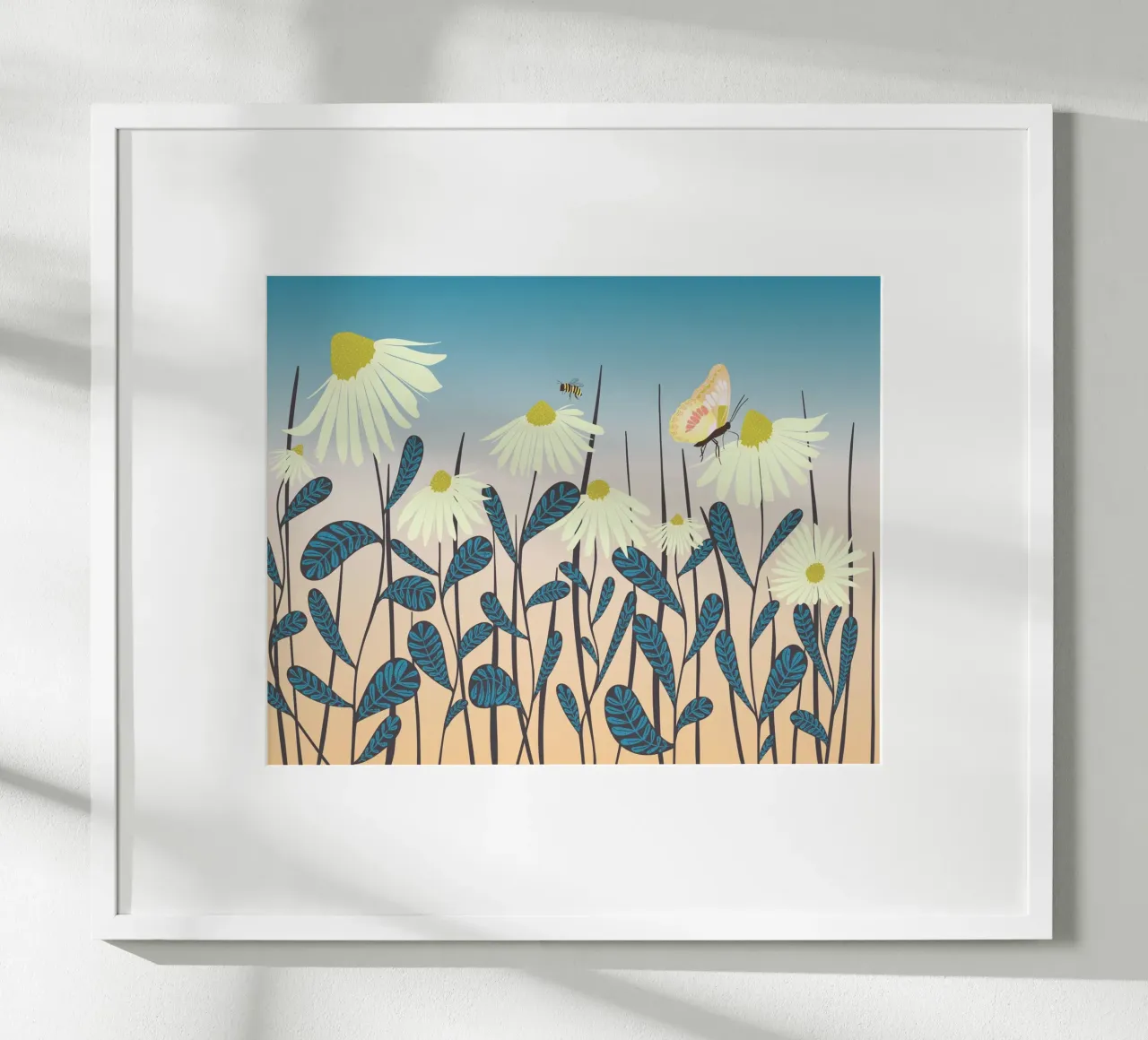 Svolazzare tra le margherite poster con telaio in legno da nicigabrieldesigns
