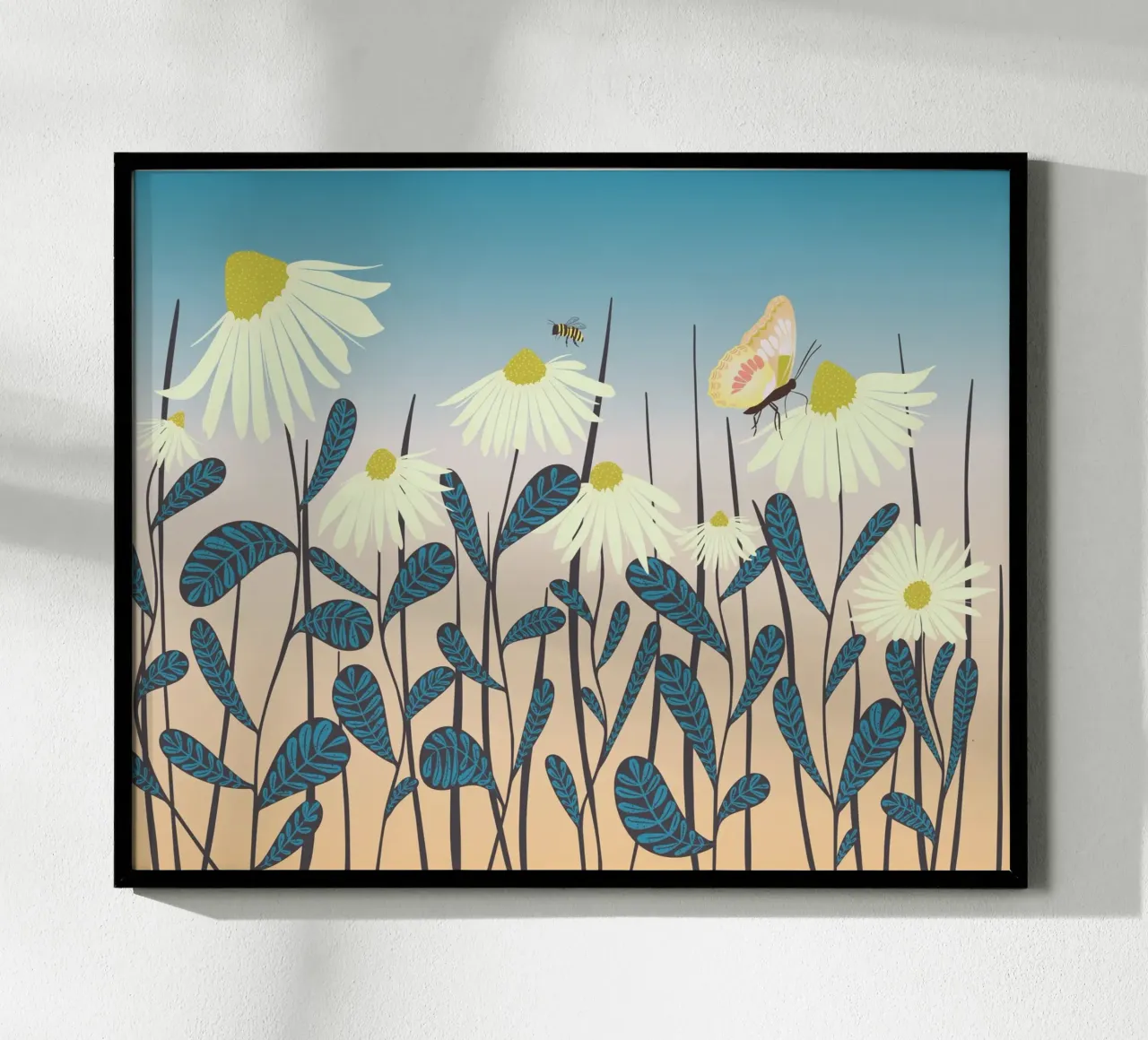 Svolazzare tra le margherite poster con telaio in legno da nicigabrieldesigns