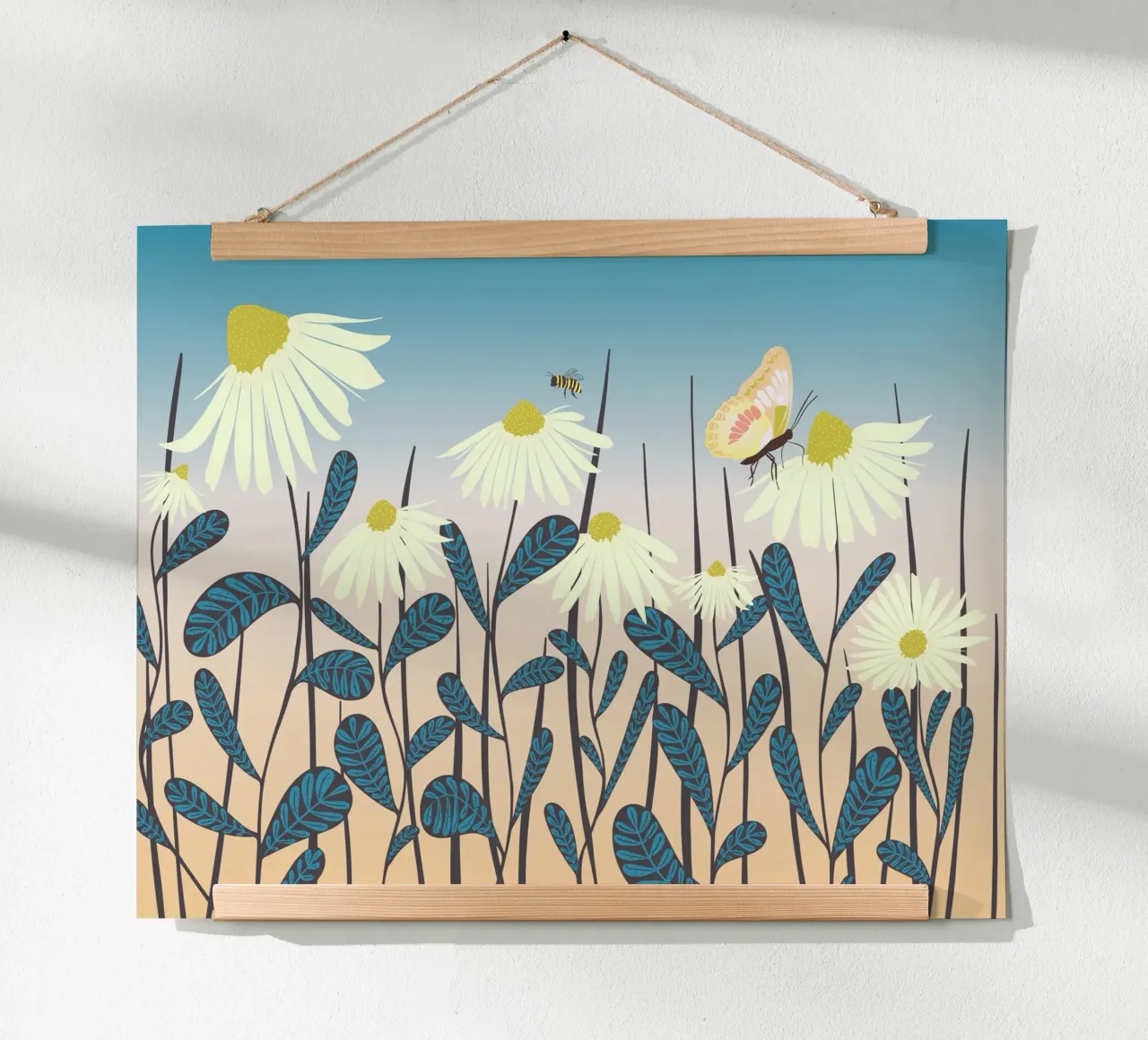 Svolazzare tra le margherite poster con telaio in legno da nicigabrieldesigns