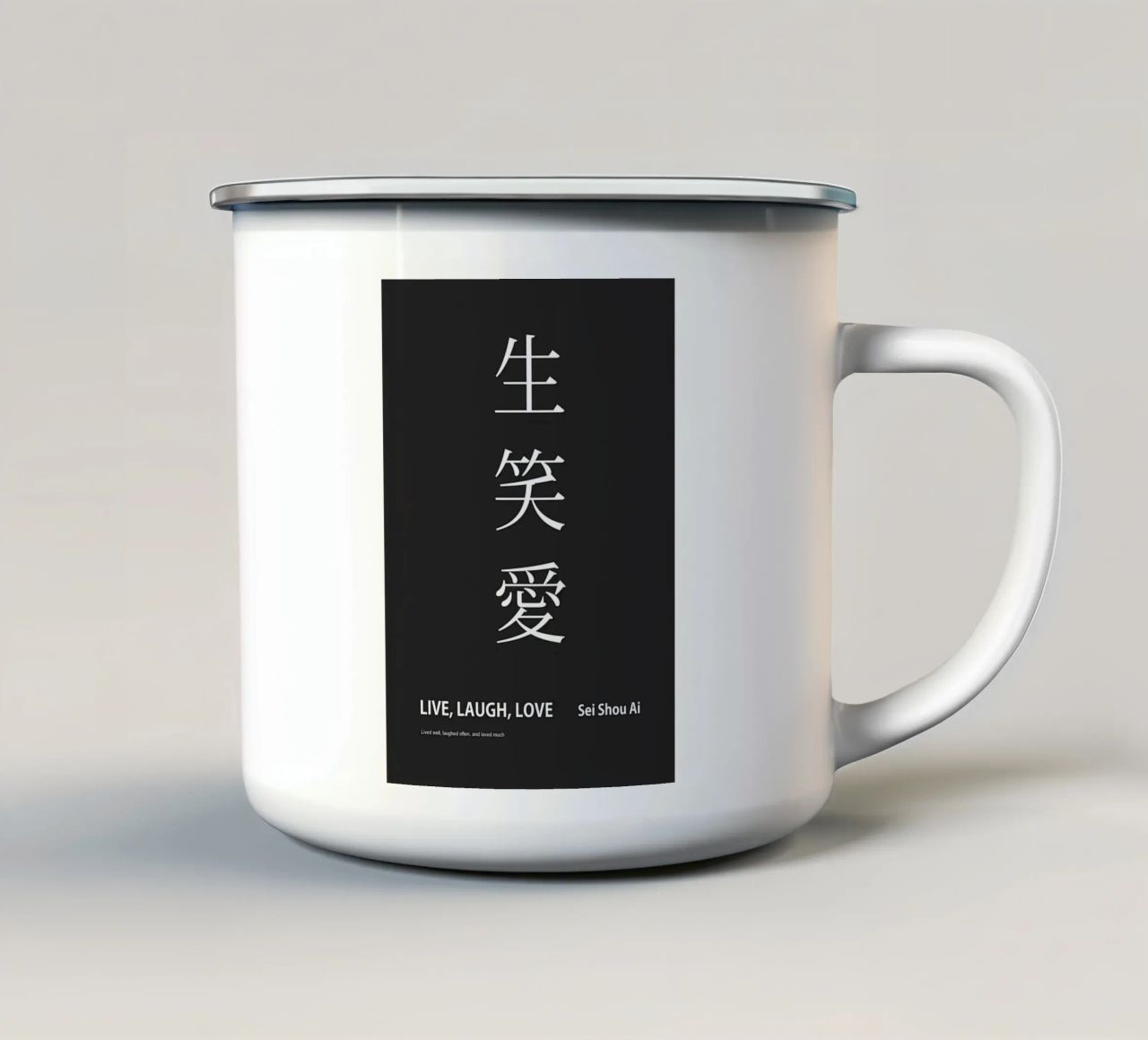 vivere ridere amare tazza in smalto da Yeadon