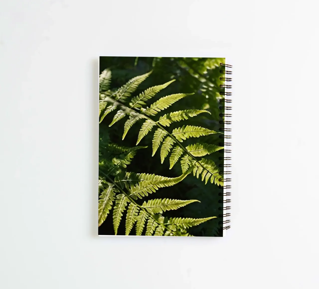 Sunlight filters through lush green ferns in a tranquil fore spiral notebook by DesignDoodle