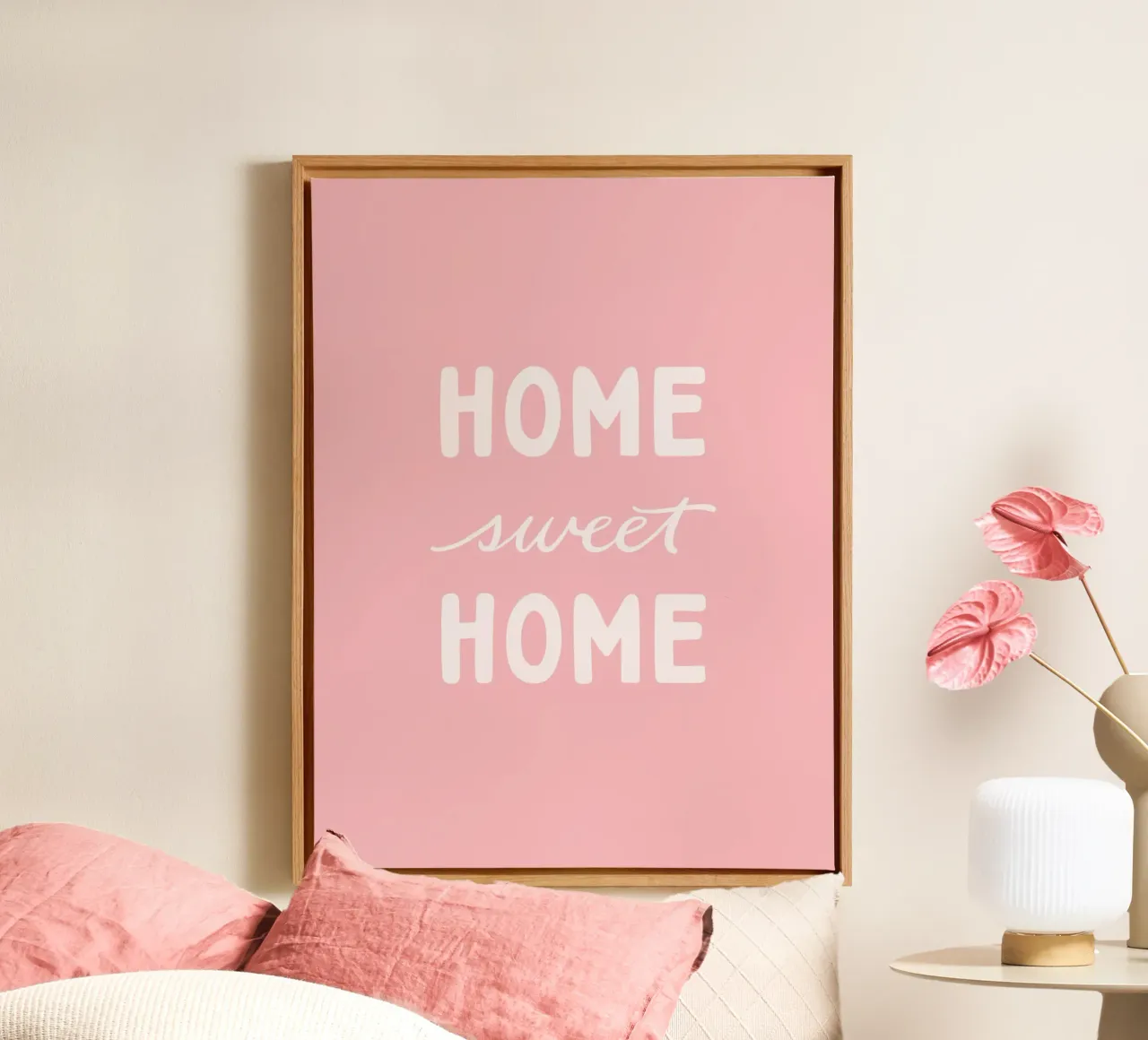 Home Sweet Home Rosa Modern stijlvol letterontwerp canvas met Baklijst van Kathrin Woo Design