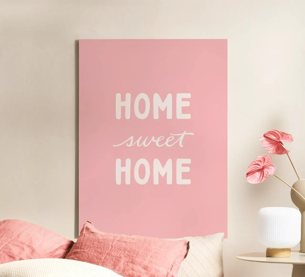 Home Sweet Home Rosa Modern stijlvol letterontwerp canvas met Baklijst van Kathrin Woo Design