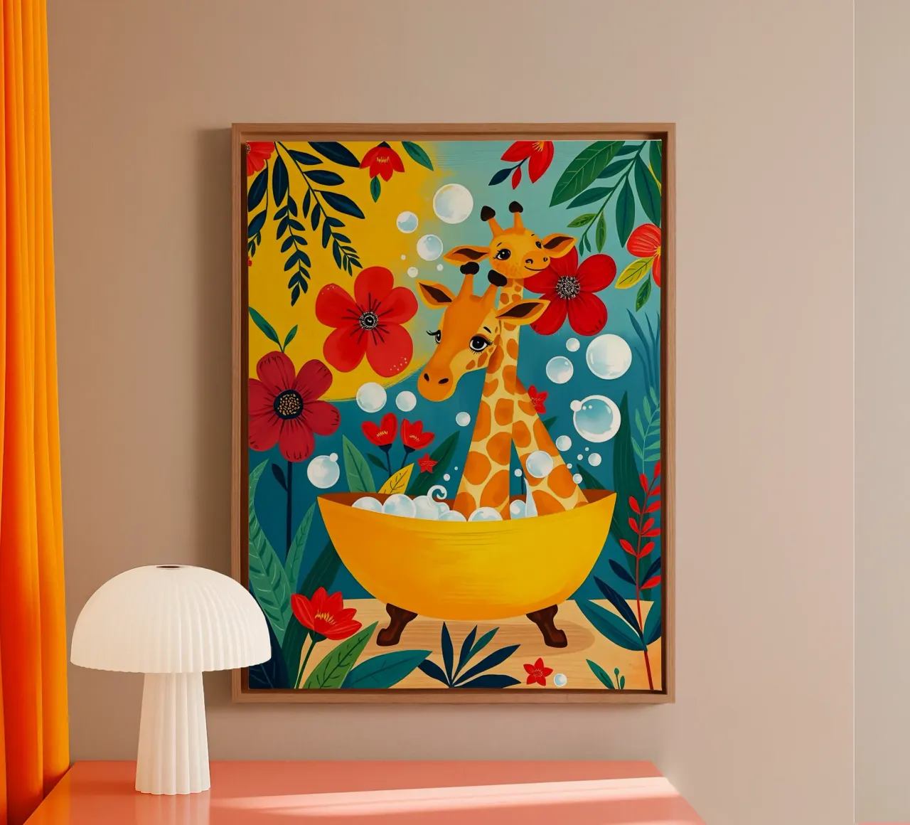 GIRAFFE NELLA VASCA DA BAGNO tela con Cornice a cassetta da ARTOMATIC