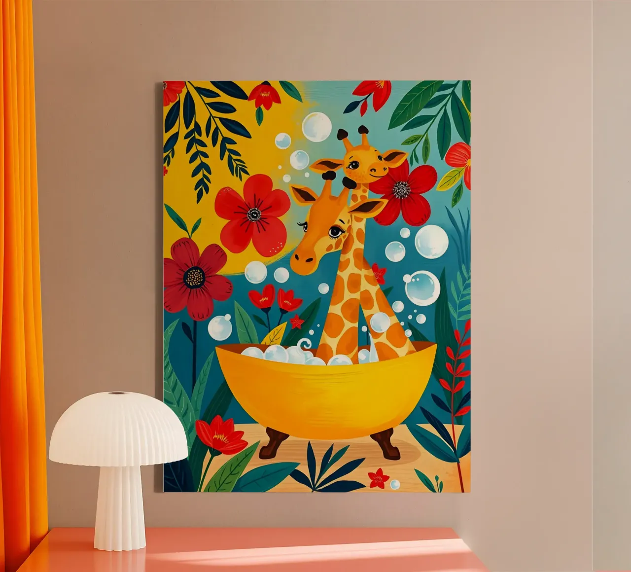 GIRAFFE NELLA VASCA DA BAGNO tela con Cornice a cassetta da ARTOMATIC