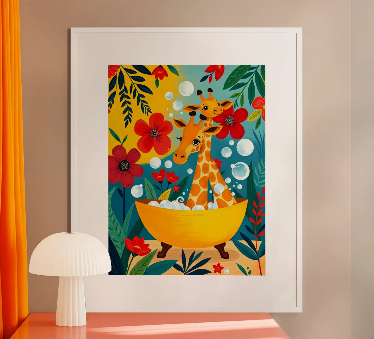GIRAFFE NELLA VASCA DA BAGNO poster da ARTOMATIC