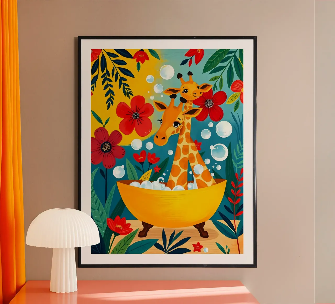 GIRAFFE NELLA VASCA DA BAGNO poster da ARTOMATIC