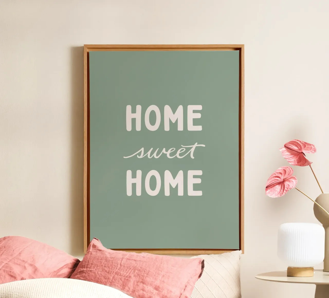 Home Sweet Home Salbei | Modernes Lettering Design tela con Cornice a cassetta da Kathrin Woo Design