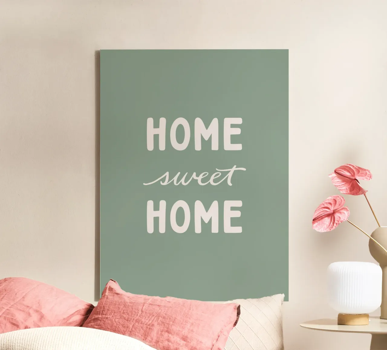 Home Sweet Home Salbei | Modernes Lettering Design tela con Cornice a cassetta da Kathrin Woo Design