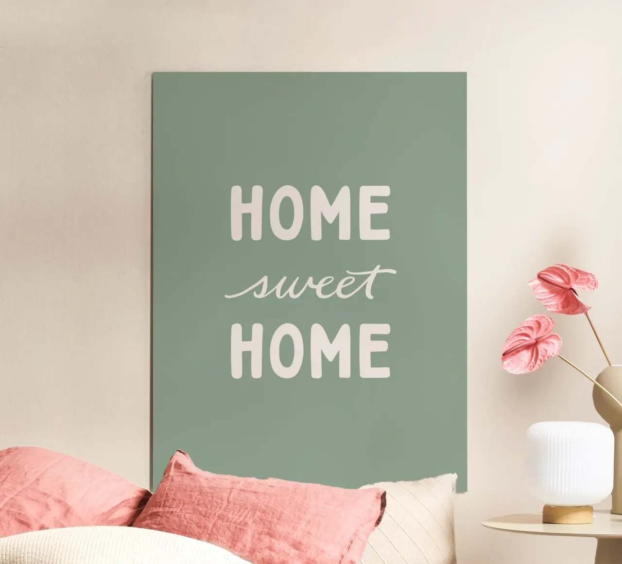 Home Sweet Home Salbei | Modernes Lettering Design poster con telaio in plastica da Kathrin Woo Design