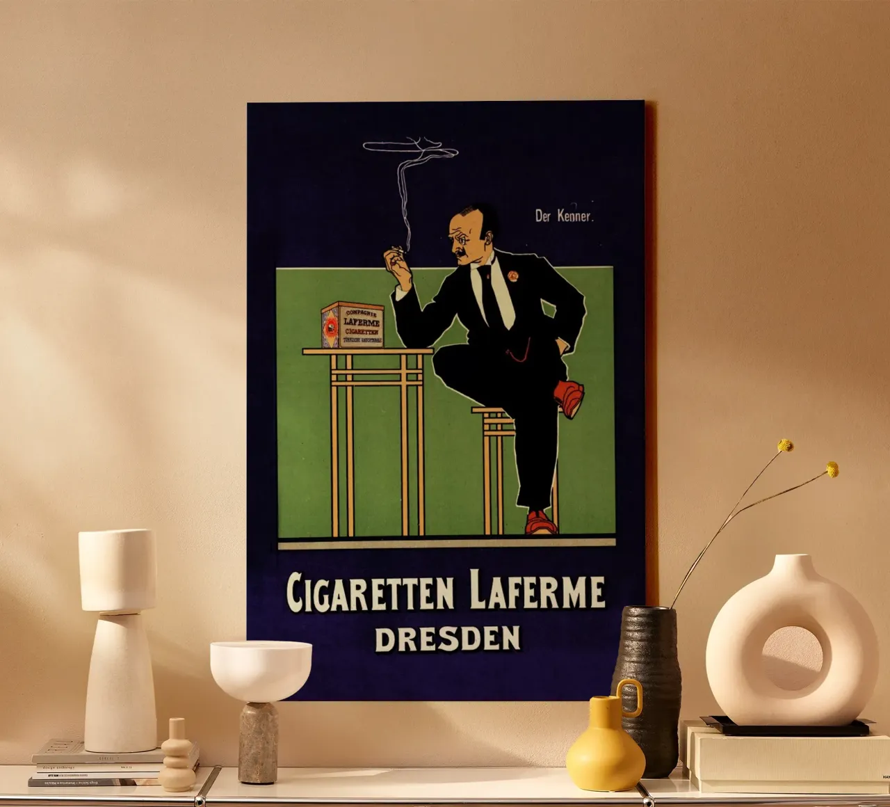 German poster for Cigarettes Laferme - Fritz Rehm tela con Cornice a cassetta da Artokoloro Quint Lox Ltd