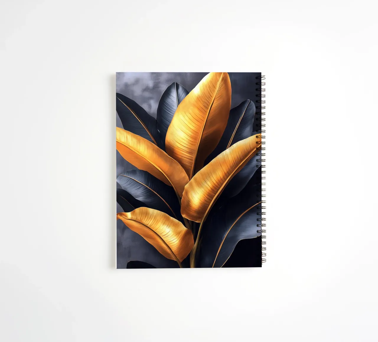 Gold and black banana leaves spiral notebook by Justyna Jaszke JBJart