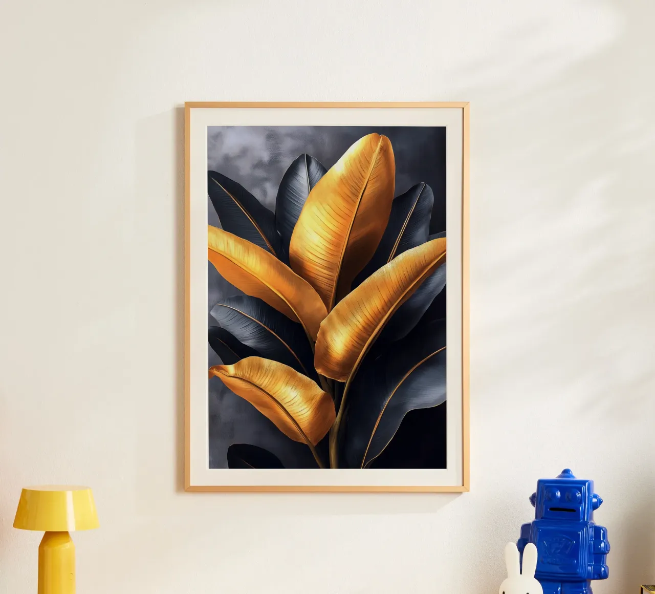 Gouden en zwarte bananenbladeren hahnemühle van Justyna Jaszke JBJart