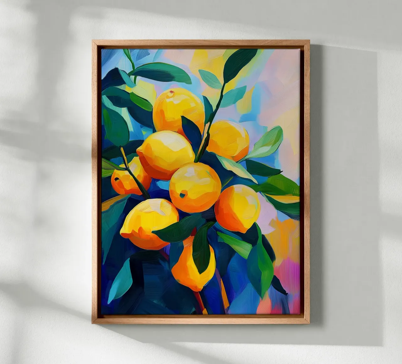 Colourful lemon tree canvas with Floater frame by Spice & Style