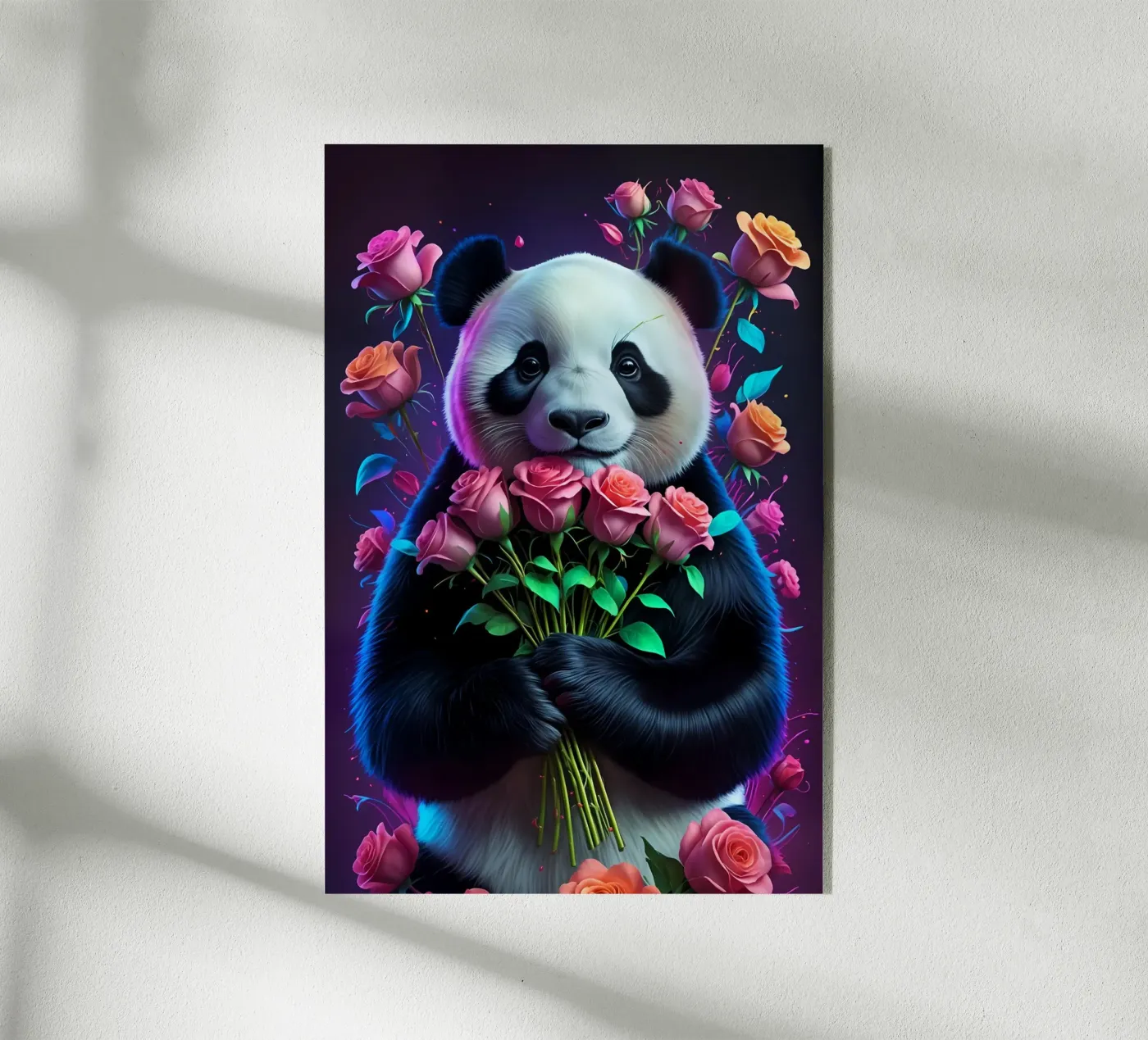 Panda avec des roses plexiglas de MakArena