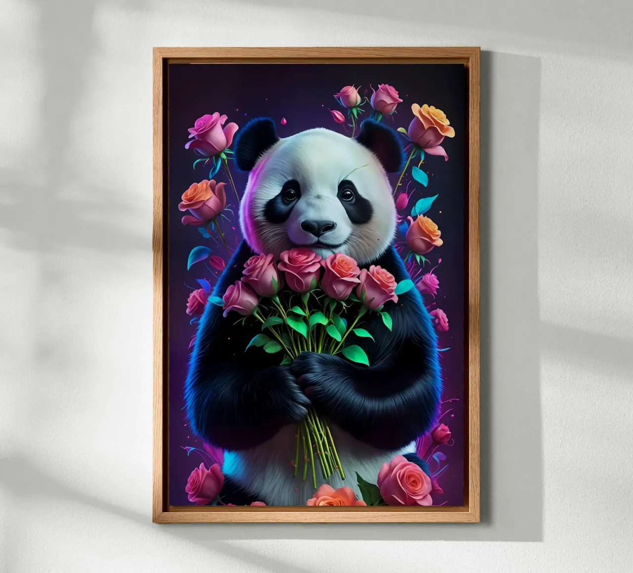 Panda con rose tela con Cornice a cassetta da MakArena
