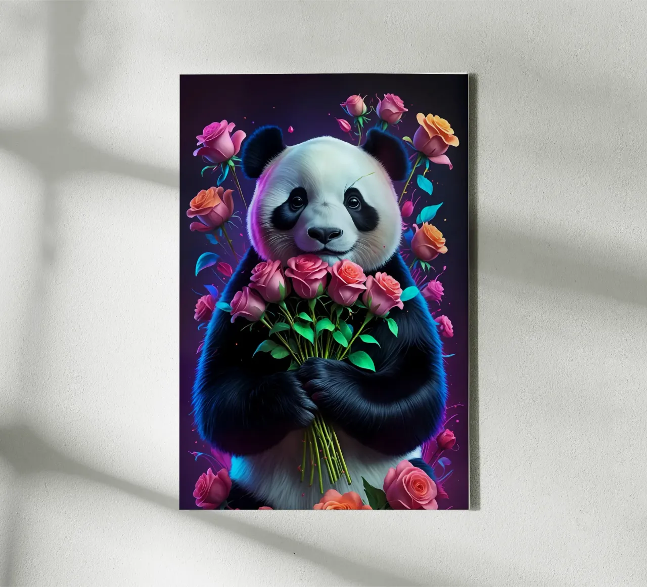 Panda con rose tela con Cornice a cassetta da MakArena