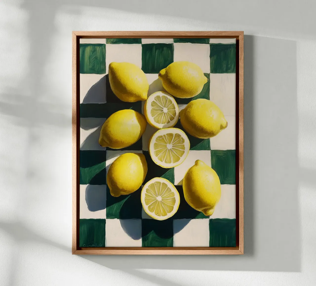 Lemons on a checkerboard canvas with Floater frame by Spice & Style