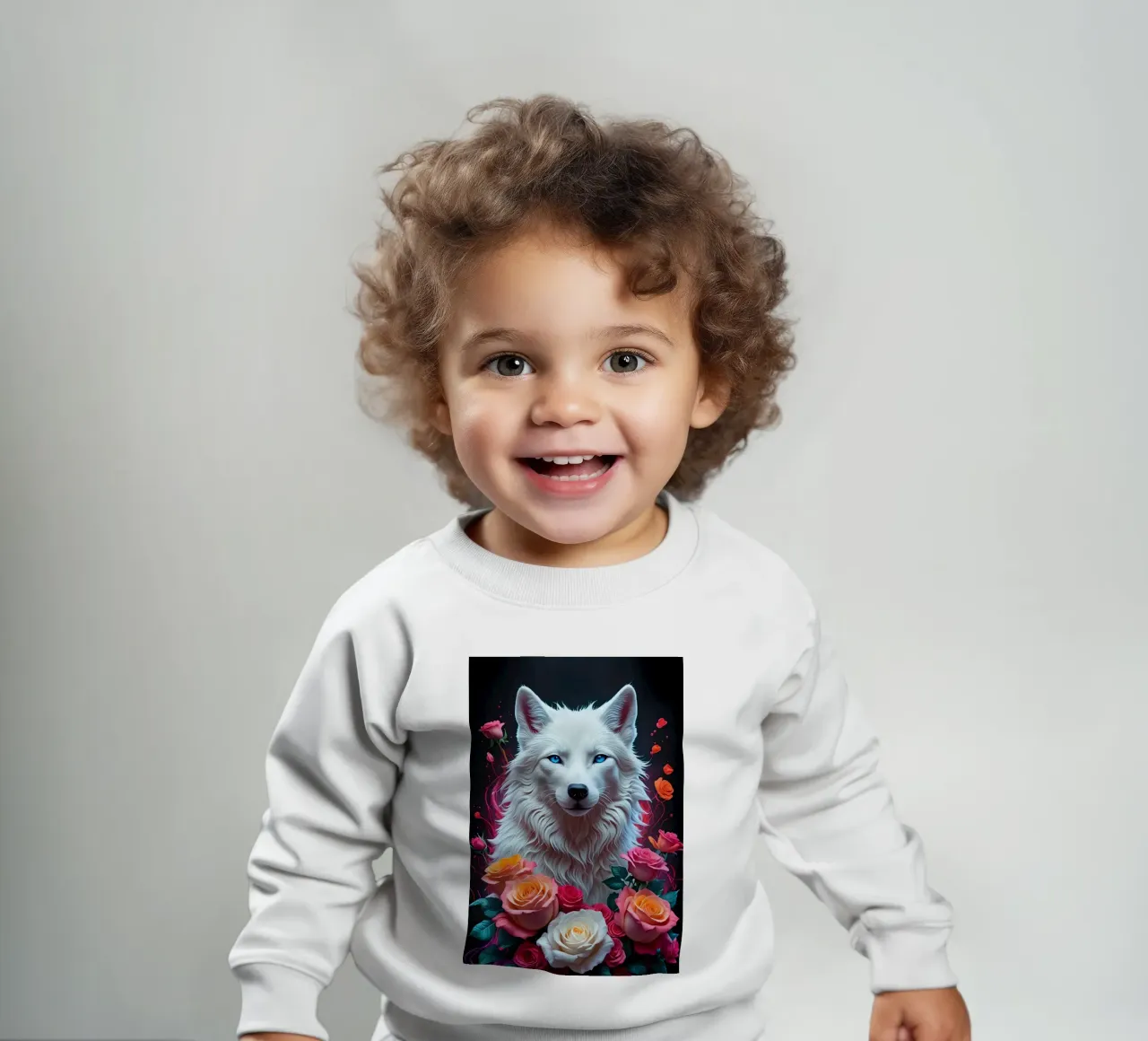 Lupo bianco con rose felpa neonato da MakArena
