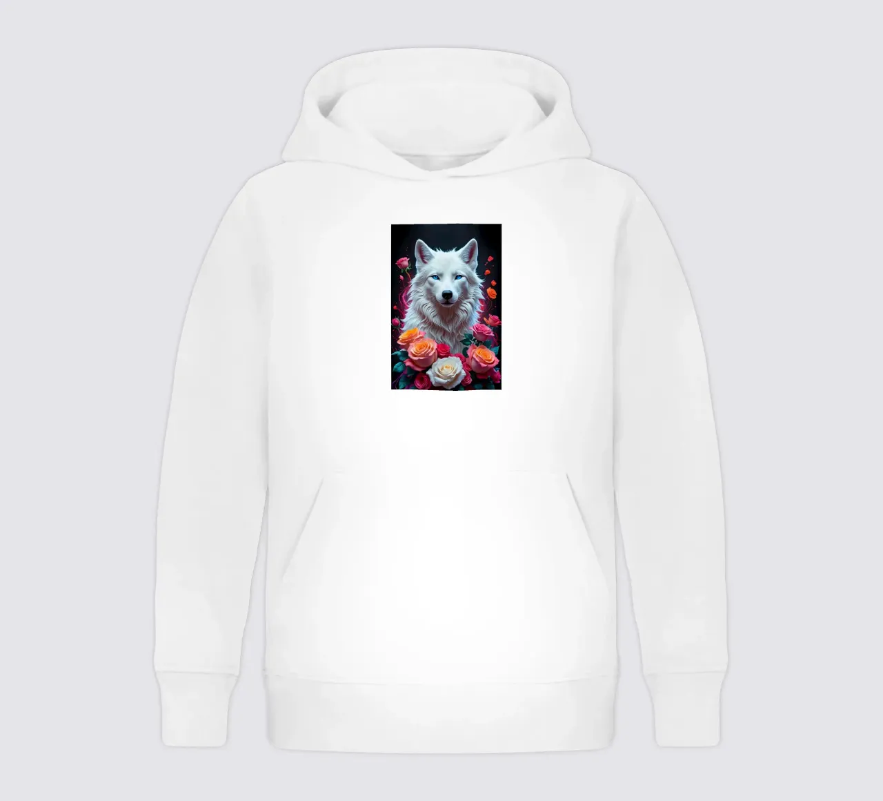 Lupo bianco con rose felpa bambino con cappuccio da MakArena