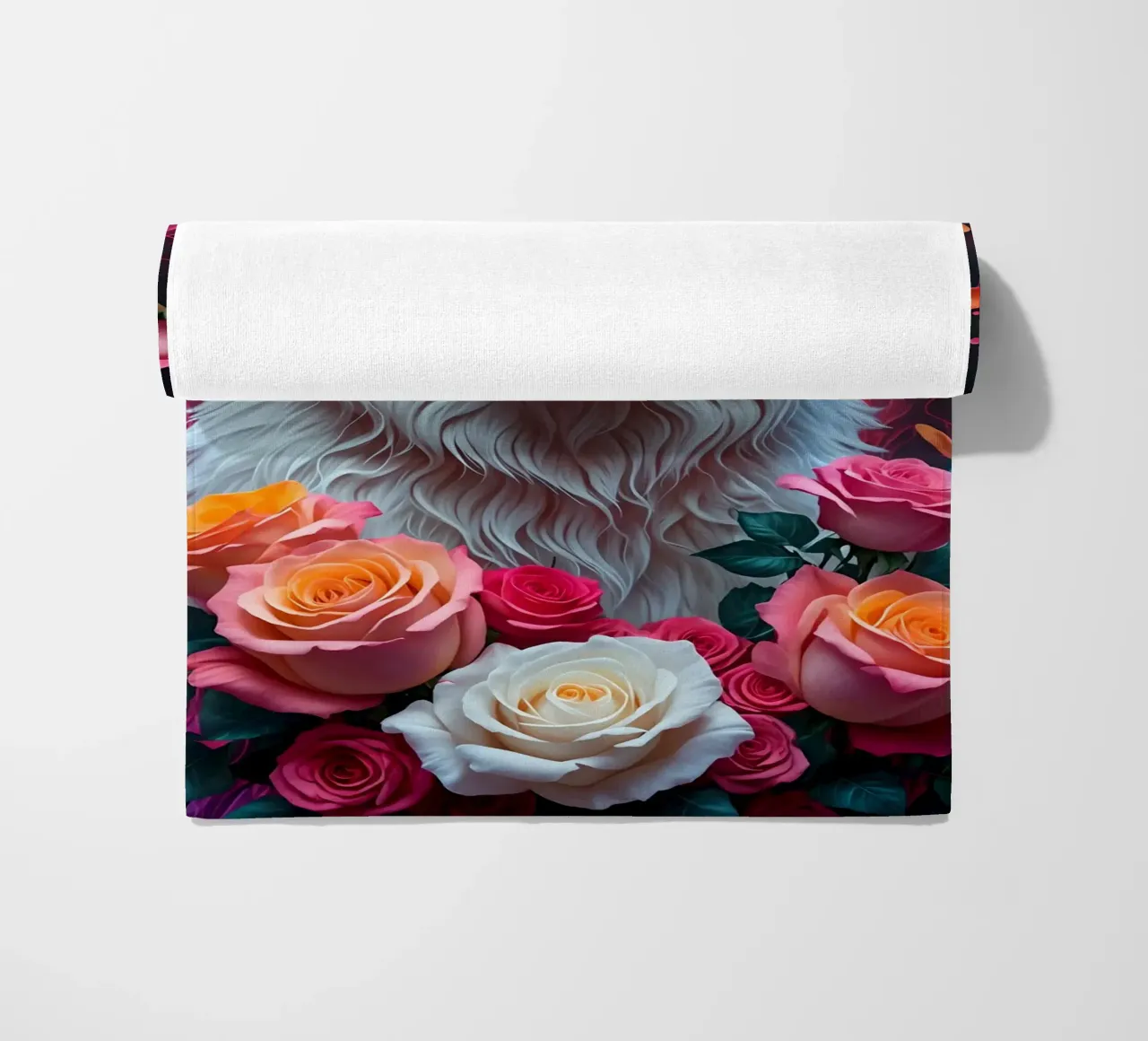Lupo bianco con rose telo mare da MakArena