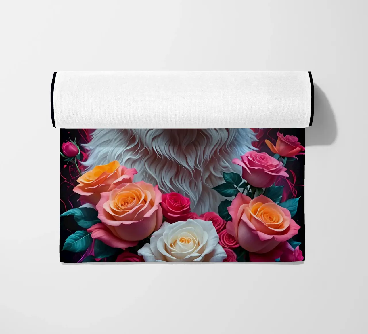Lupo bianco con rose telo mare da MakArena
