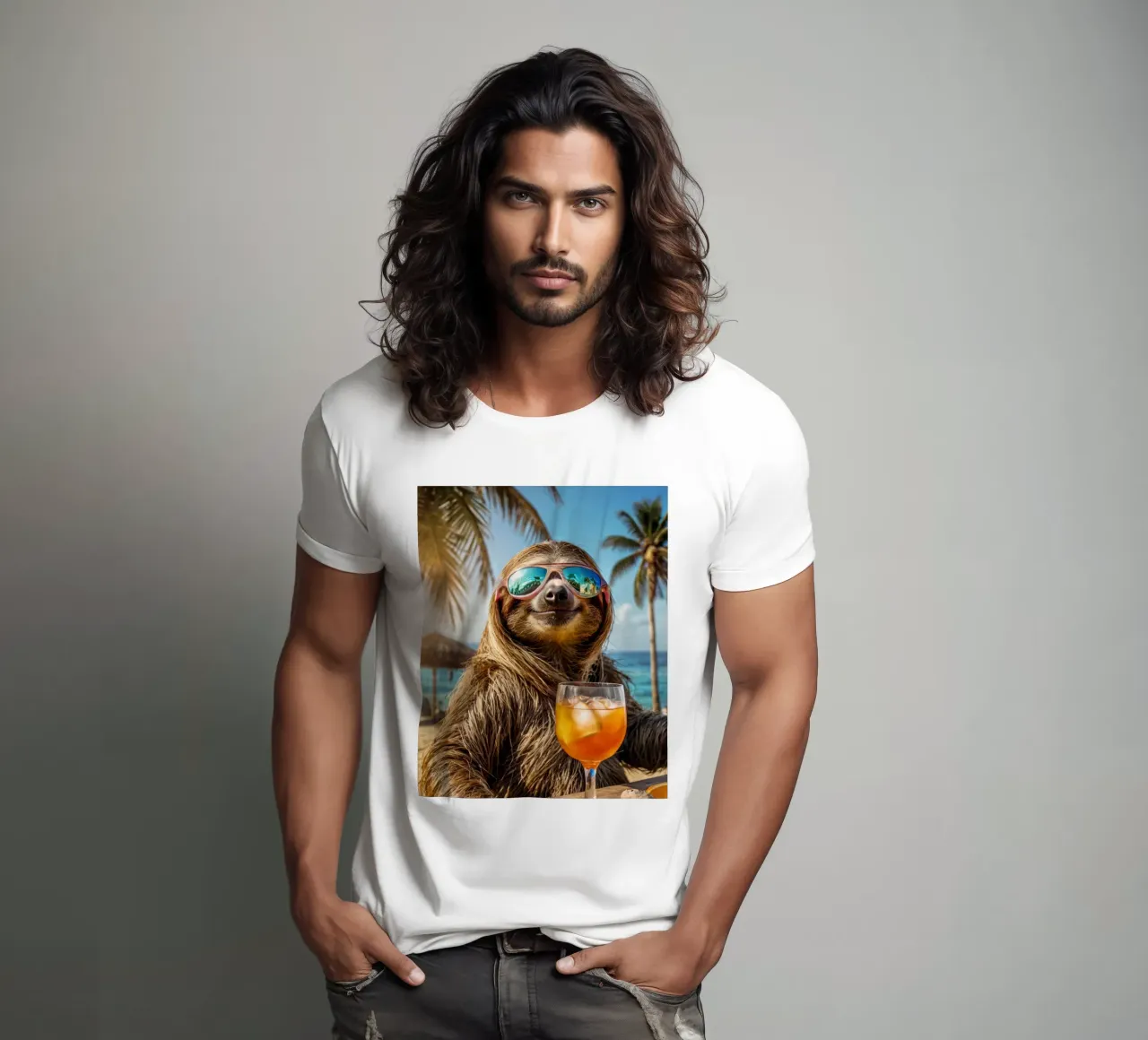 Bradipo al bar della spiaggia con un cocktail t-shirt da SlothStella