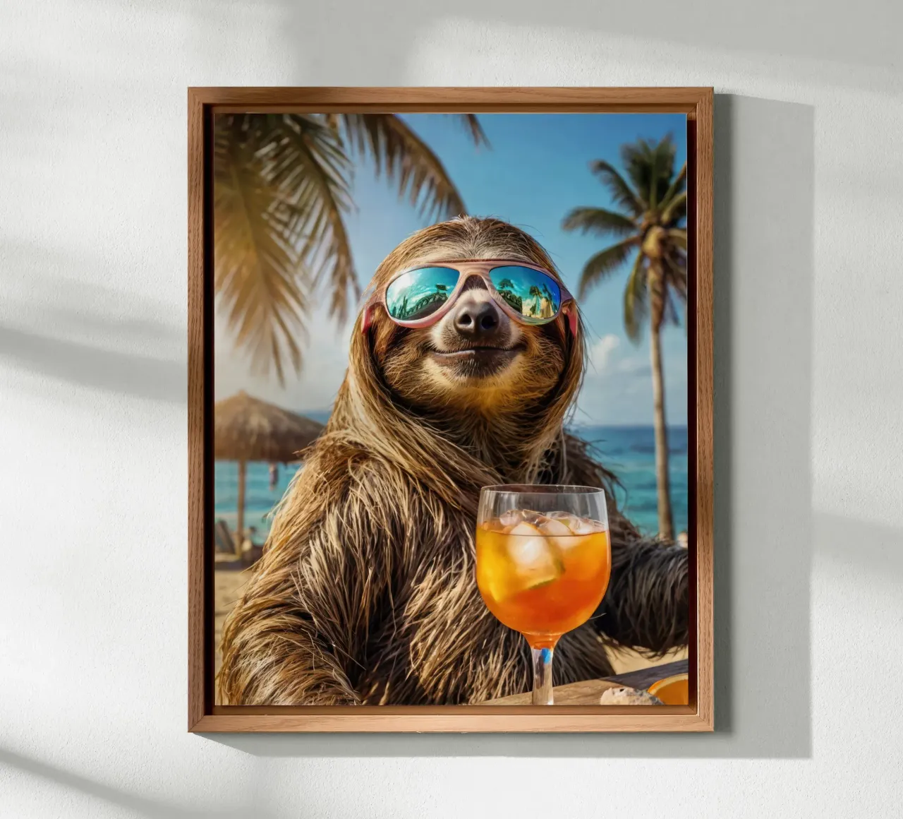 Bradipo al bar della spiaggia con un cocktail alluminio dibond da SlothStella
