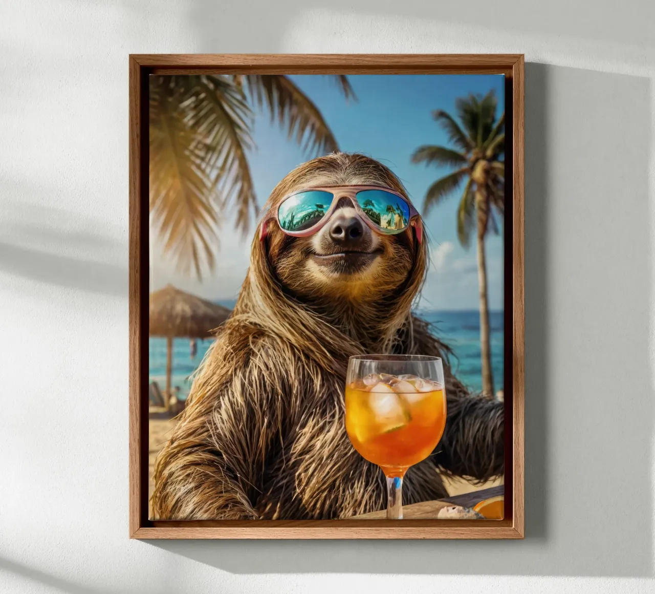 Sloth in the beach bar with a cocktail canvas by SlothStella