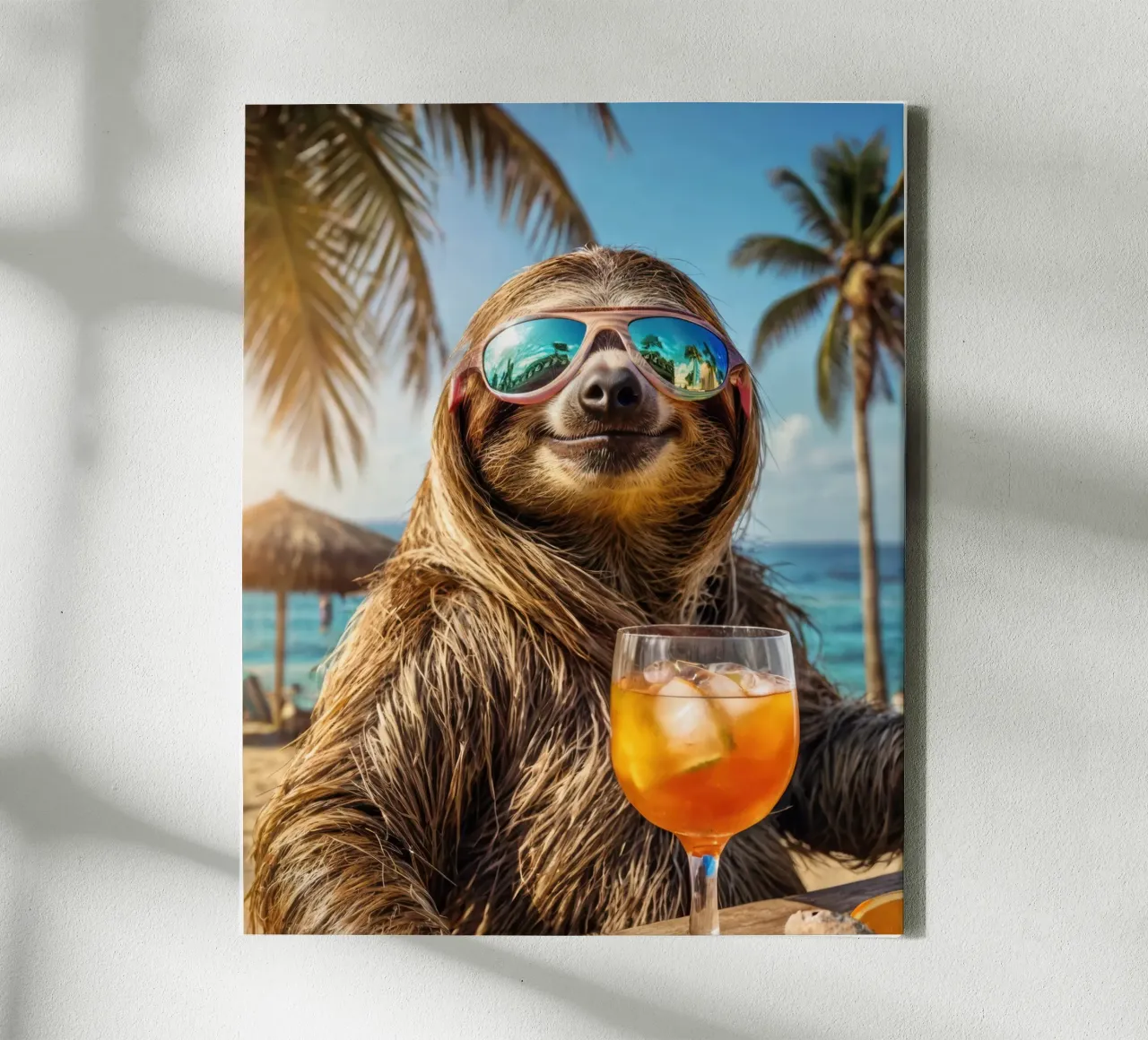 Sloth in the beach bar with a cocktail canvas by SlothStella