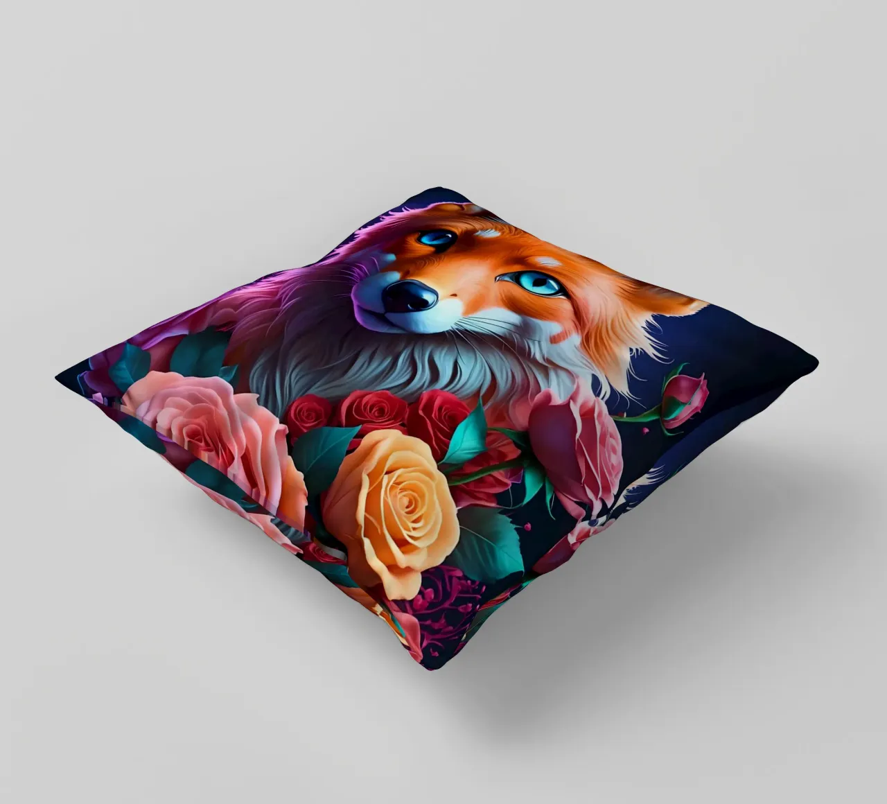Fox with roses decorative cushion by MakArena