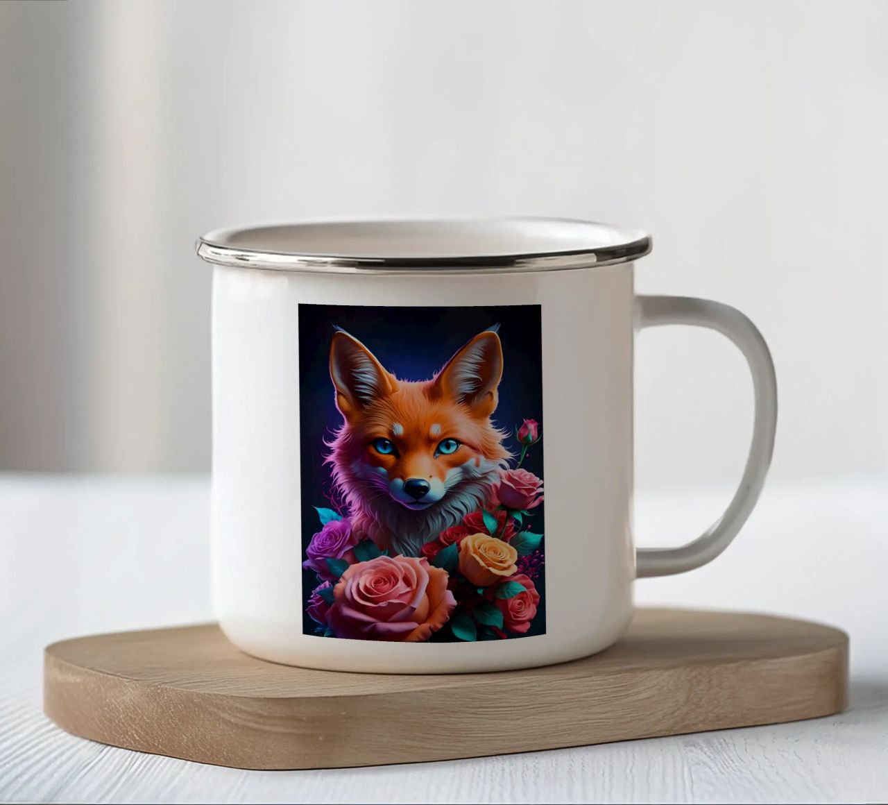 Volpe con rose tazza in smalto da MakArena