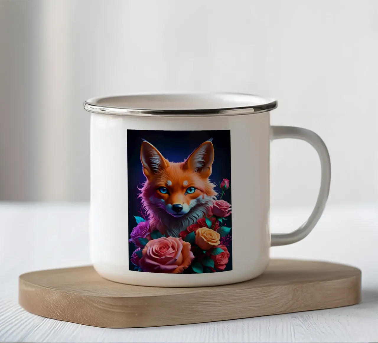 Volpe con rose tazza in smalto da MakArena