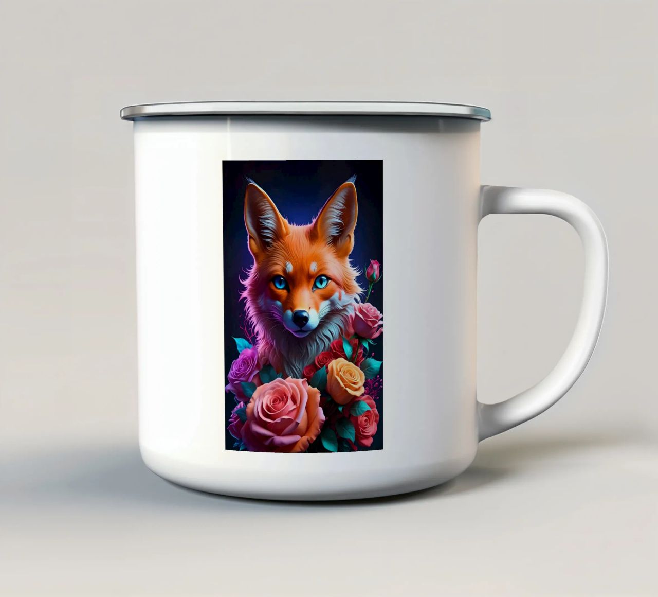 Volpe con rose tazza in smalto da MakArena